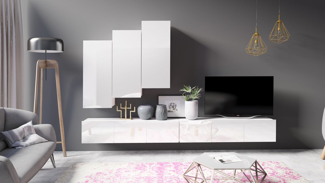 Mediawand Wohnwand 5 tlg - LABRI 15 - Weiss Hochglanz