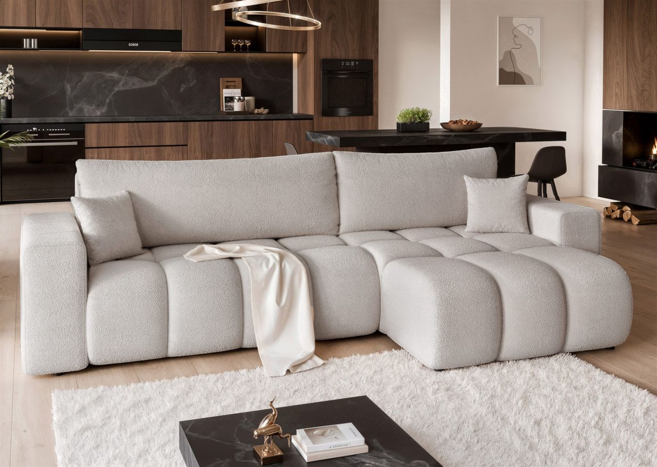 Ecksofa Schlafsofa Sofa ANABEL MAX in Stoff Centaur Hellgrau Ottomane Rechts