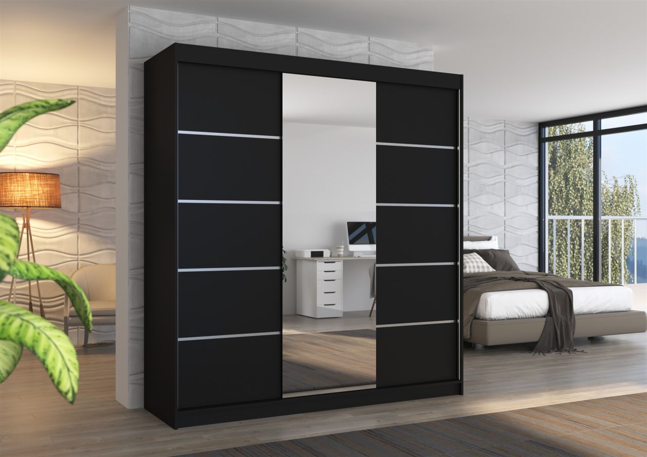 Schiebetürenschrank Schrank VISBY in Schwarz matt 200x215x58 cm