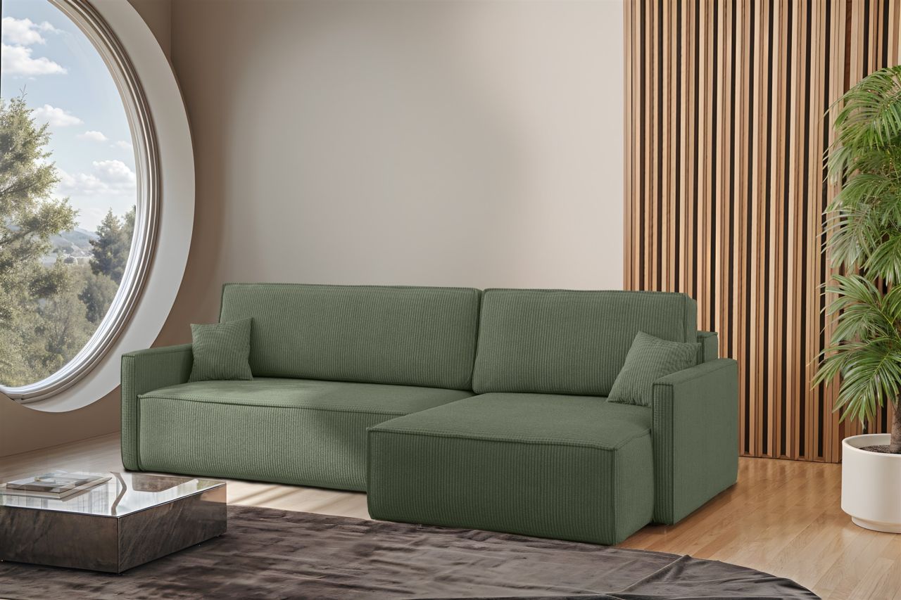 Ecksofa Schlafsofa Sofa LOUIS Stoff Scala Grün Ottomane Rechts