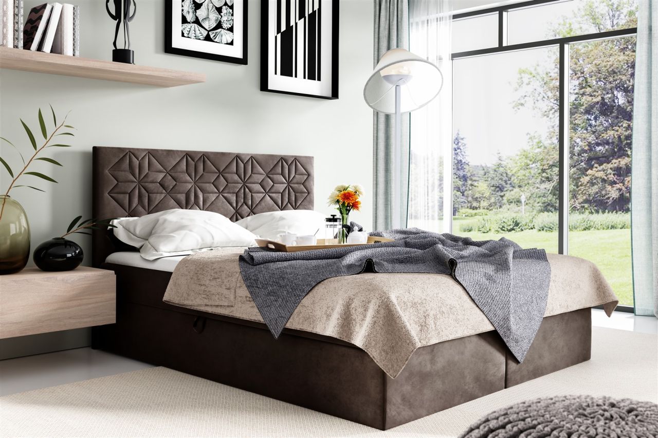 Boxspringbett Schlafzimmerbett 180x200cm LAZARO Nr.1 Braun inkl. Bettkasten