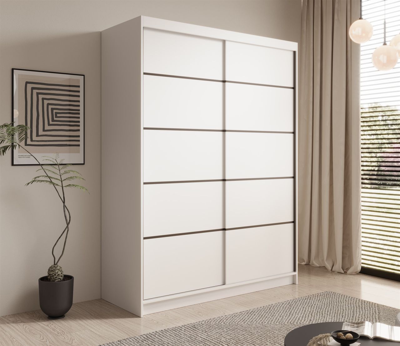 Schiebetürenschrank Schrank CALNT Weiß matt 150x200x58 cm