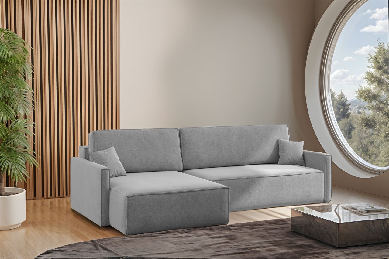 Ecksofa Schlafsofa Sofa LOUIS Stoff Salvador Grau Ottomane Links