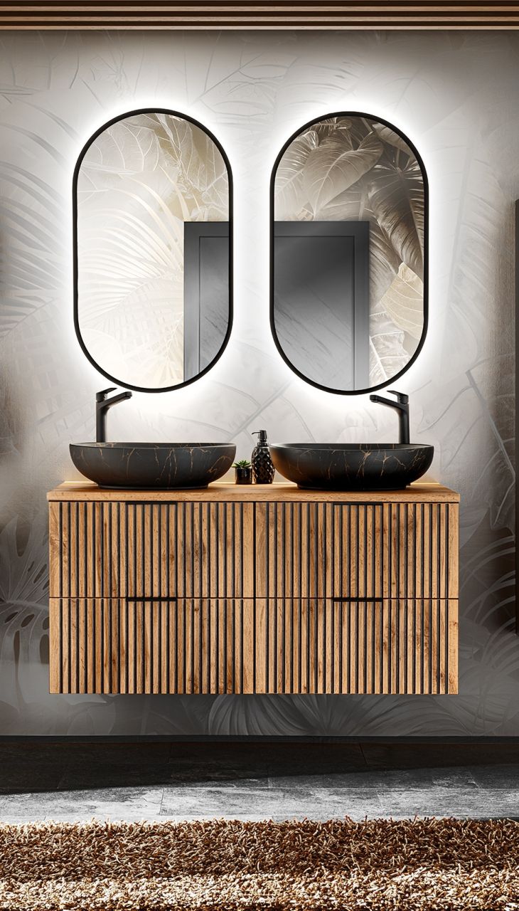 Badmöbel Set 4-tlg Badezimmerset ARMON Wotan Eiche Schrank 120cm ohne Waschtisch