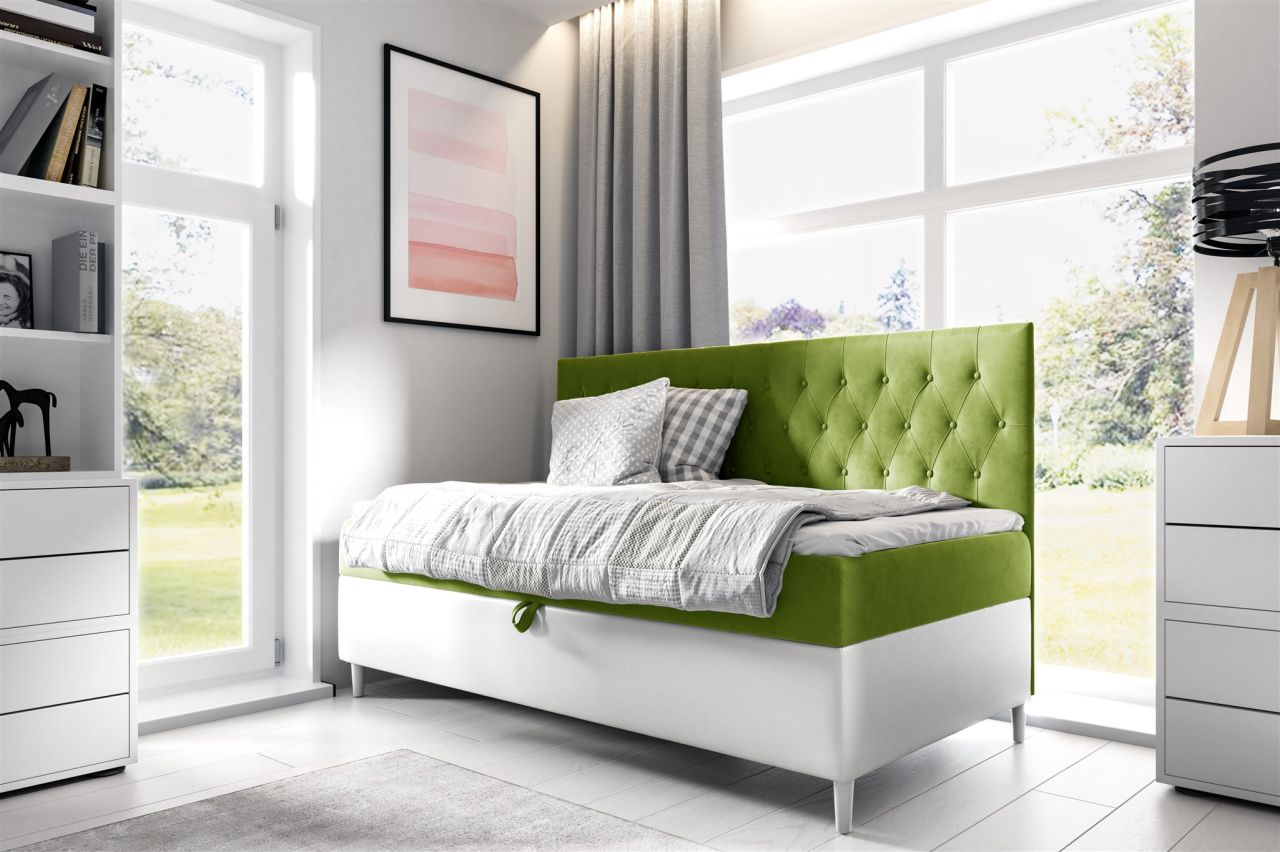 Boxspringbett Gästebett Kinderbett FINJA Nr.2 90x200cm Weiss-Grün