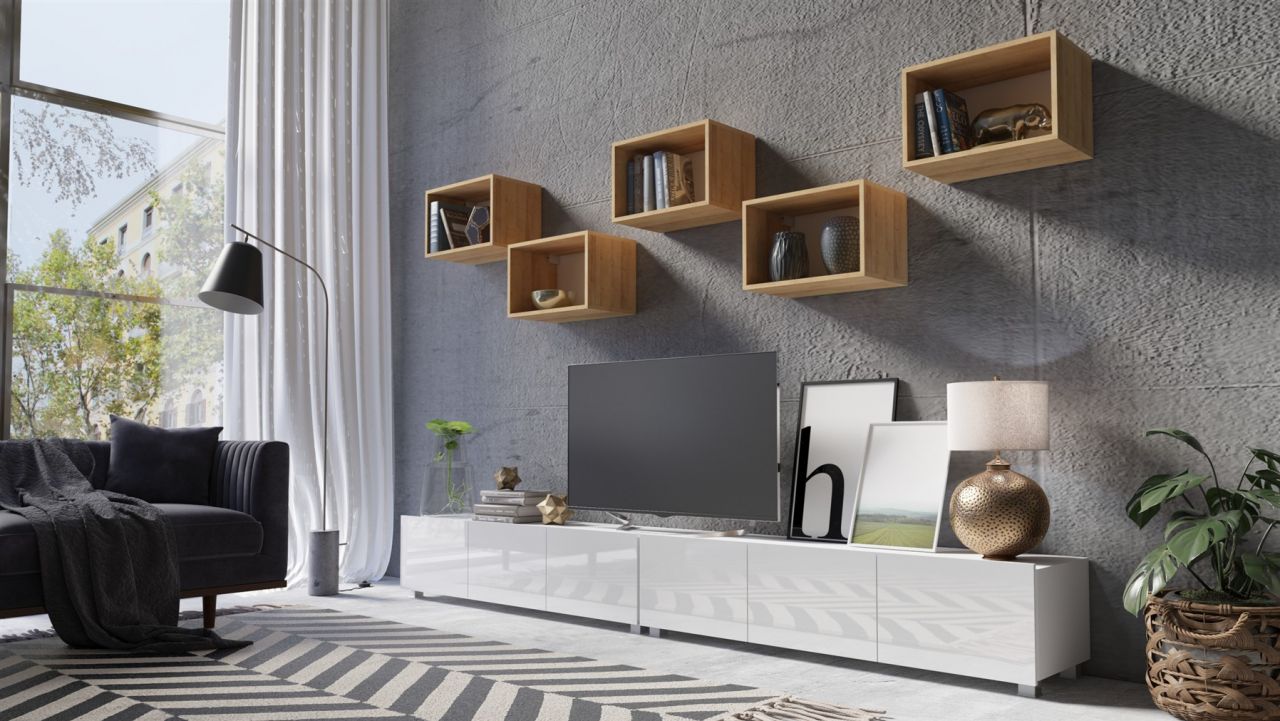 Mediawand Wohnwand 7 tlg - KAVOS 20 - Weiss Hochglanz