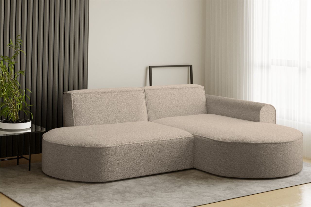 Ecksofa Designersofa BONDY in Stoff Ascot Beige Ottomane Rechts
