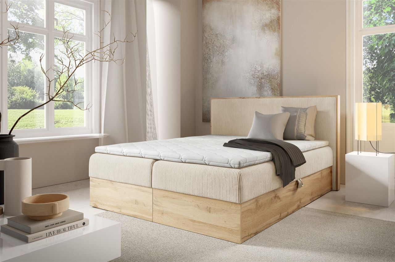 Boxspringbett Schlafzimmerbett ROLAND PREMIUM 120x220cm in Stoff Lincoln Beige