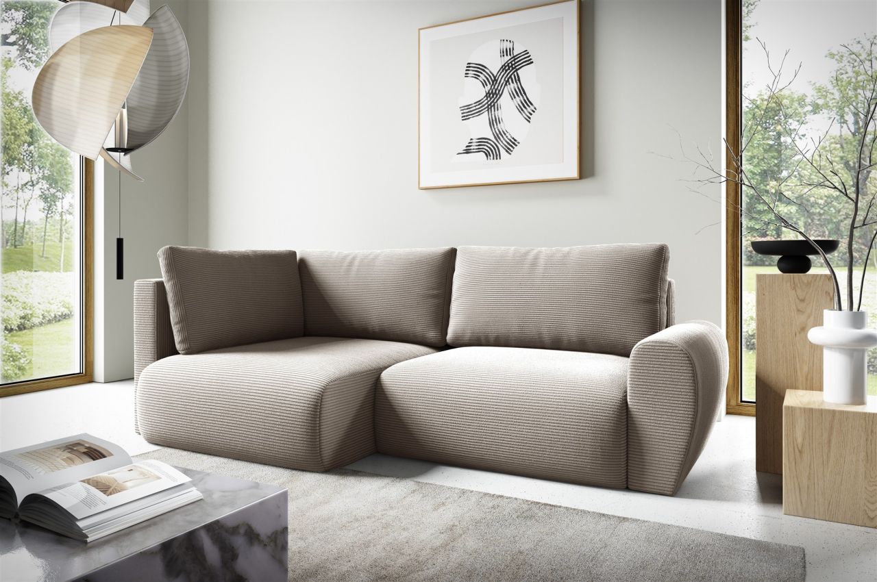 Ecksofa Schlafsofa GALAN MINI Stoff Poso Beige Ottomane Links