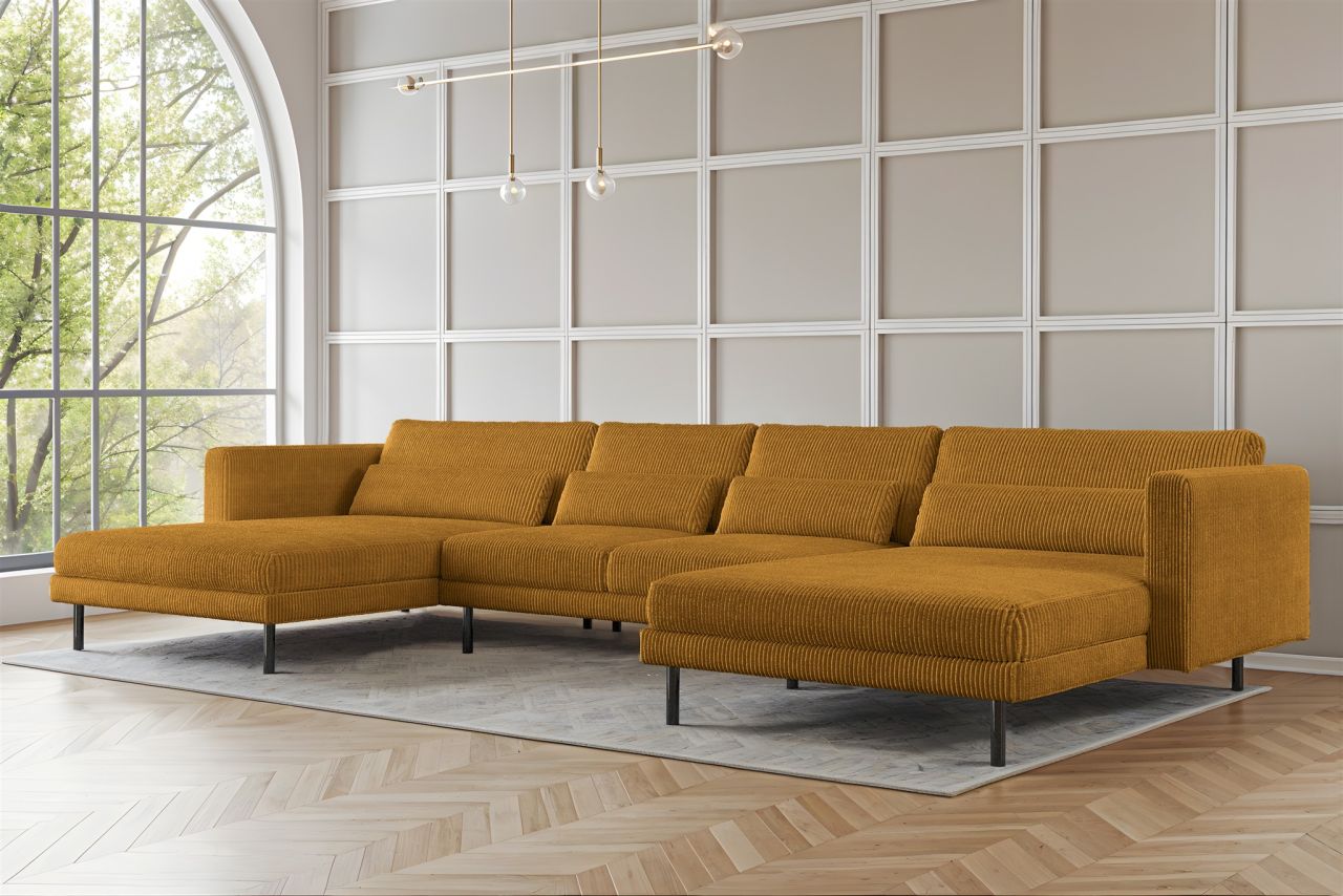 Wohnlandschaft U-Form Sofa AGADA in Stoff Poso Senfgelb