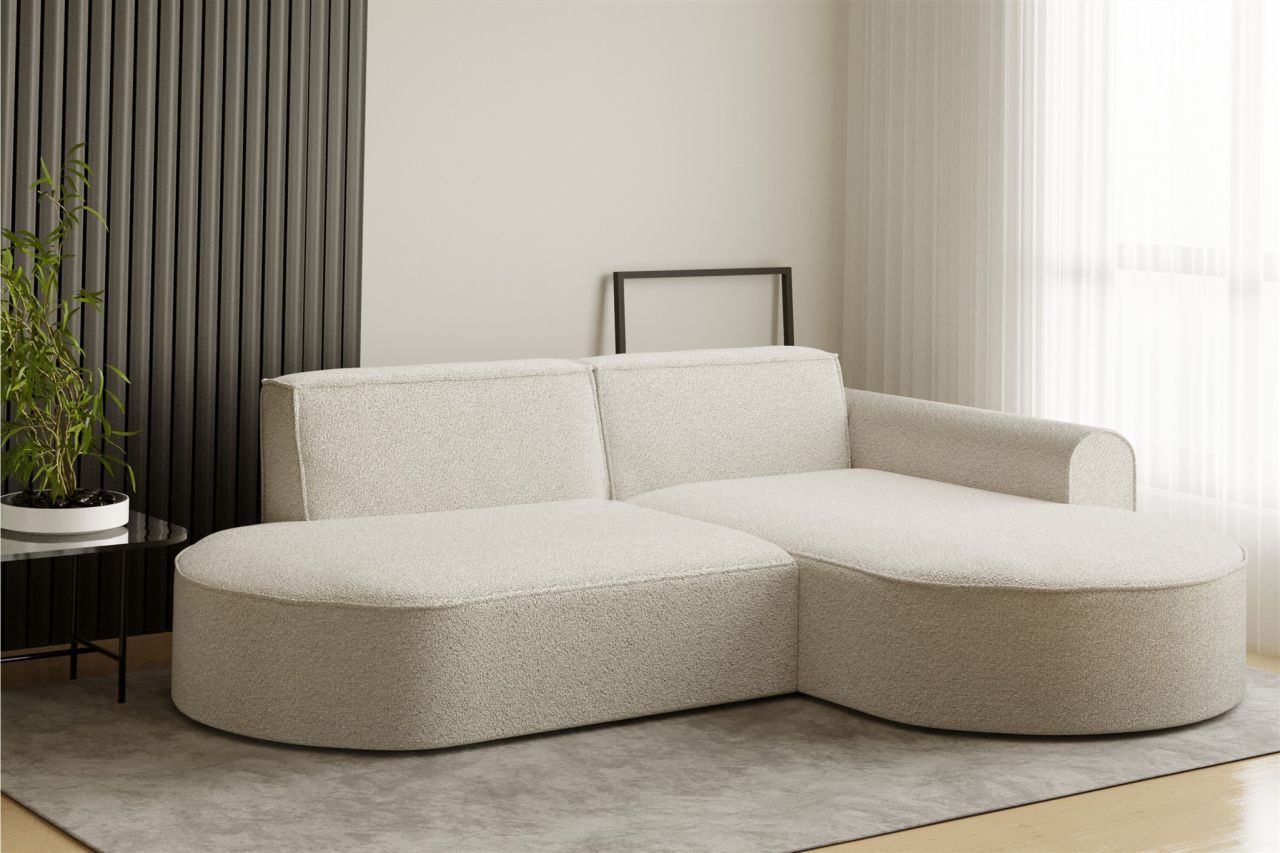 Ecksofa Designersofa BONDY in Stoff Ascot Creme Ottomane Rechts