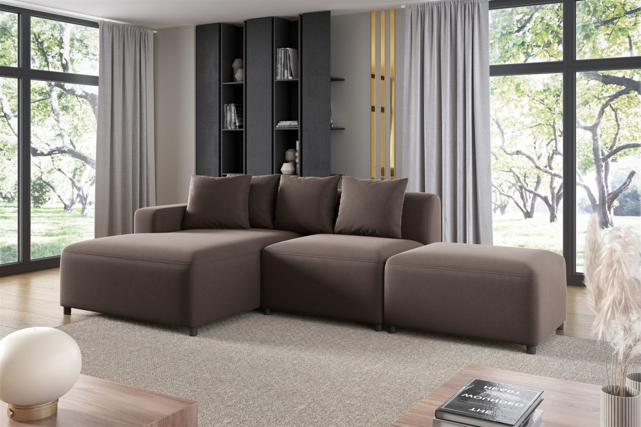 Ecksofa Designersofa MEGAN XS inkl. Hocker Stoff Salvador Braun Ottomane Links