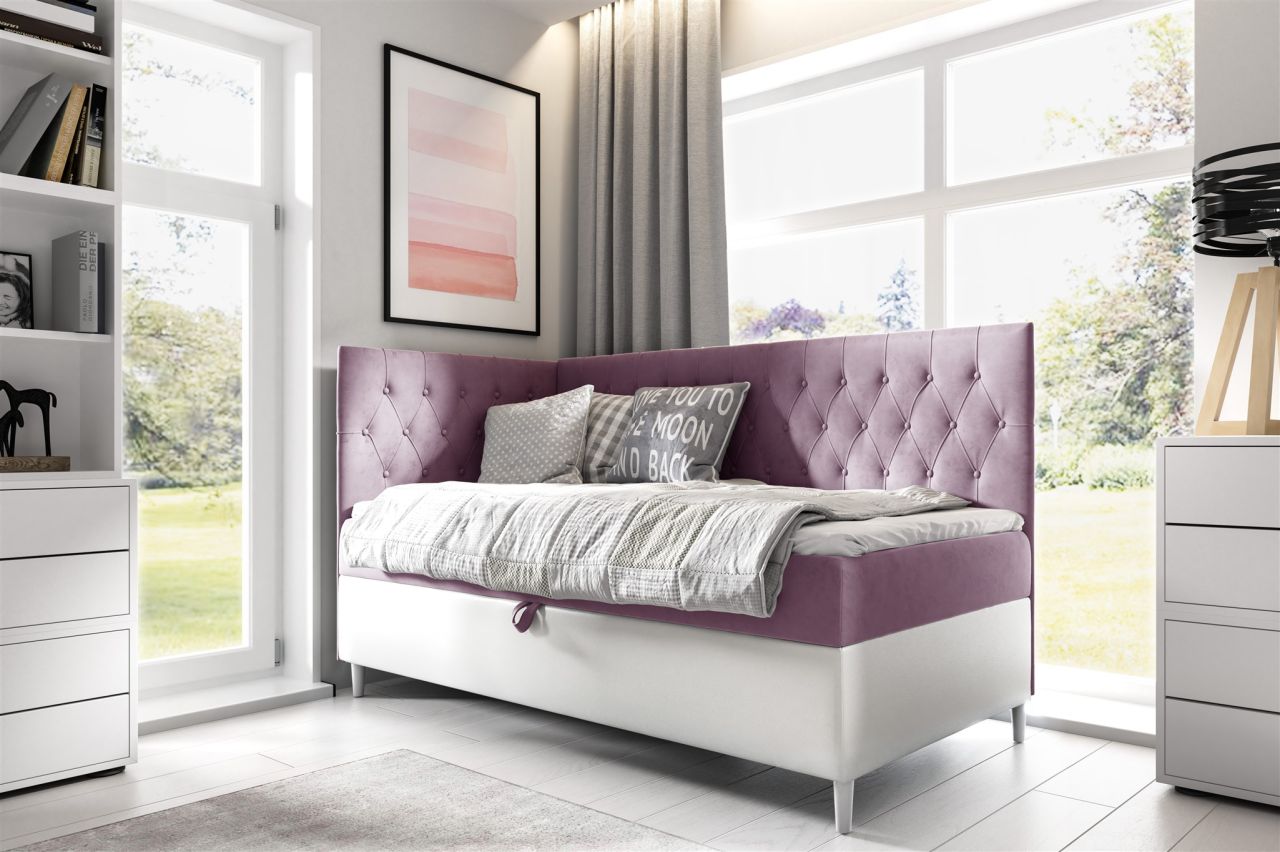 Boxspringbett Gästebett Kinderbett FINJA Nr.3 80x200cm Weiss-Rosa Seite Links