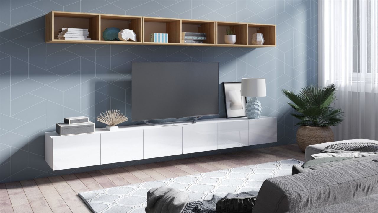 Mediawand Wohnwand 5 tlg - KAVOS 21 - Weiss Hochglanz