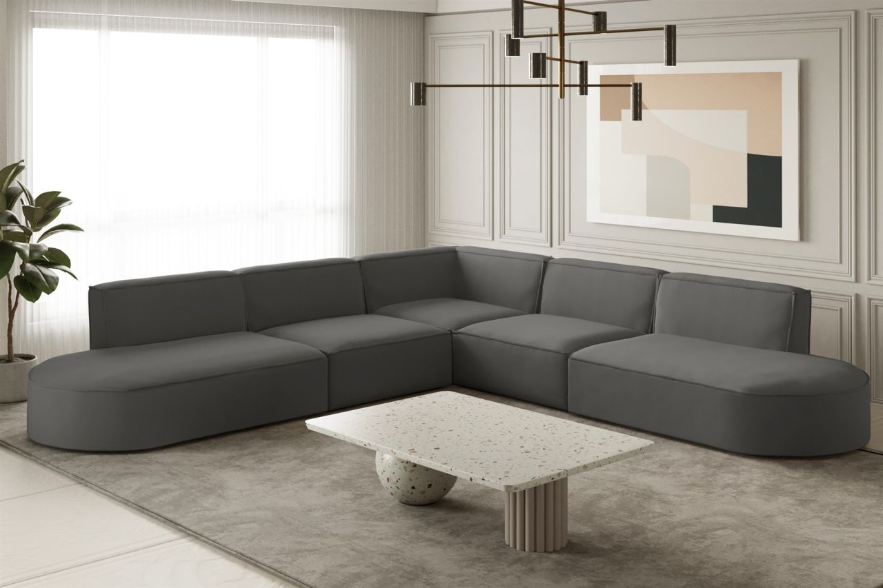 Ecksofa Designersofa PALMA Stoff Opera Velvet Steel Seite Universal