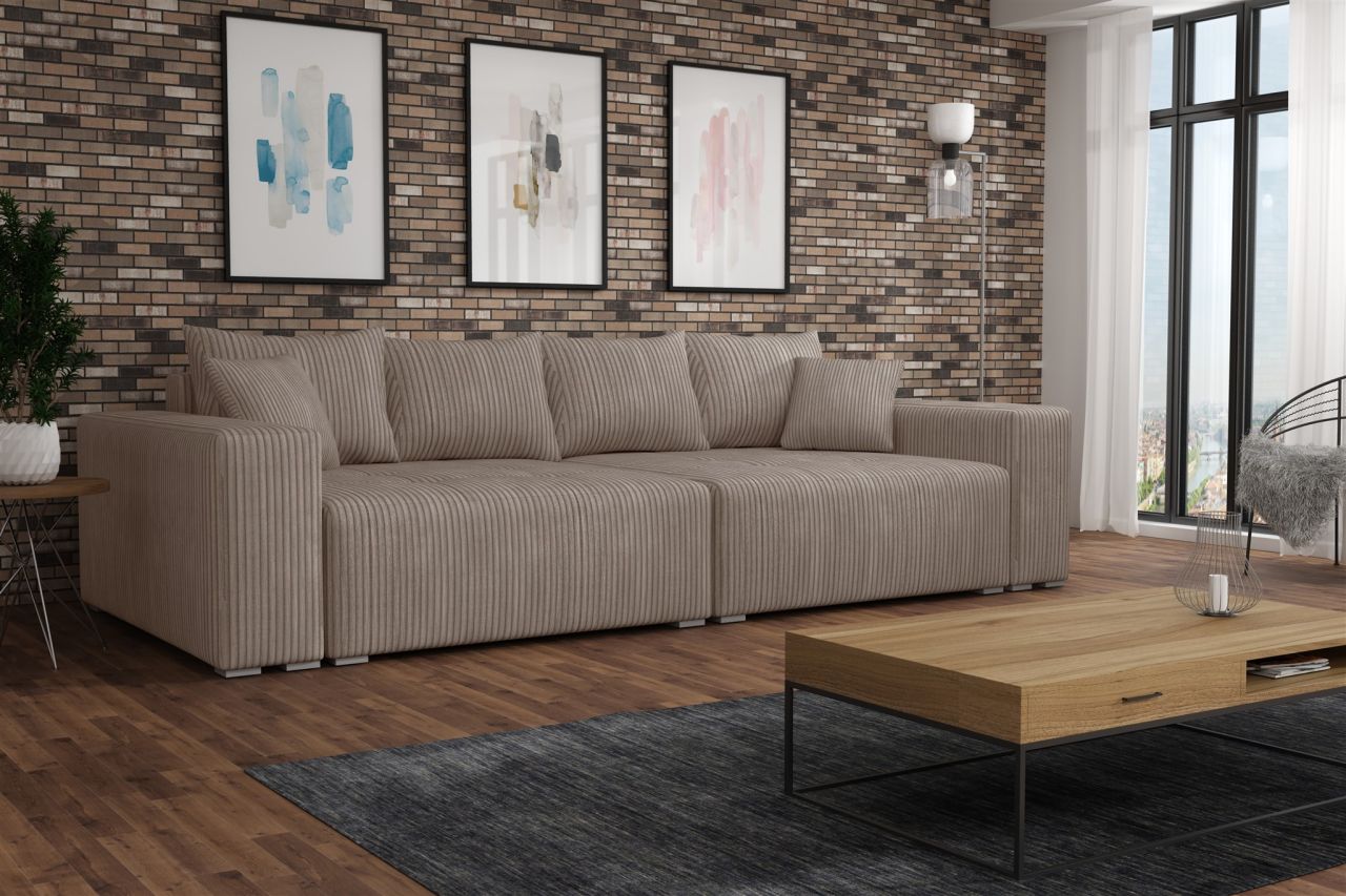 Big Sofa Couchgarnitur REGGIO Megasofa mit Schlaffunktion Stoff Poso Milchkaffee
