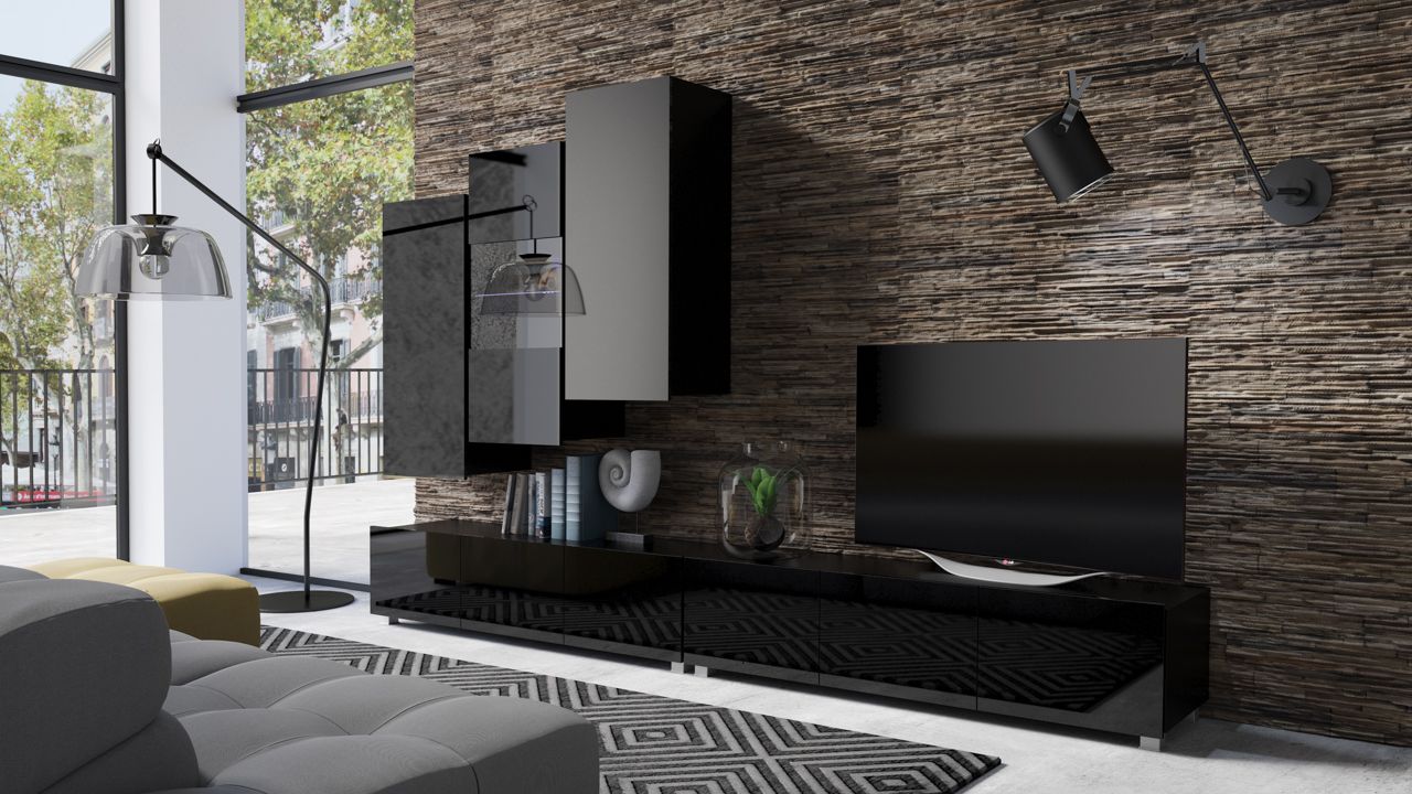 Mediawand Wohnwand 5 tlg - LABRI 14 - Schwarz Hochglanz