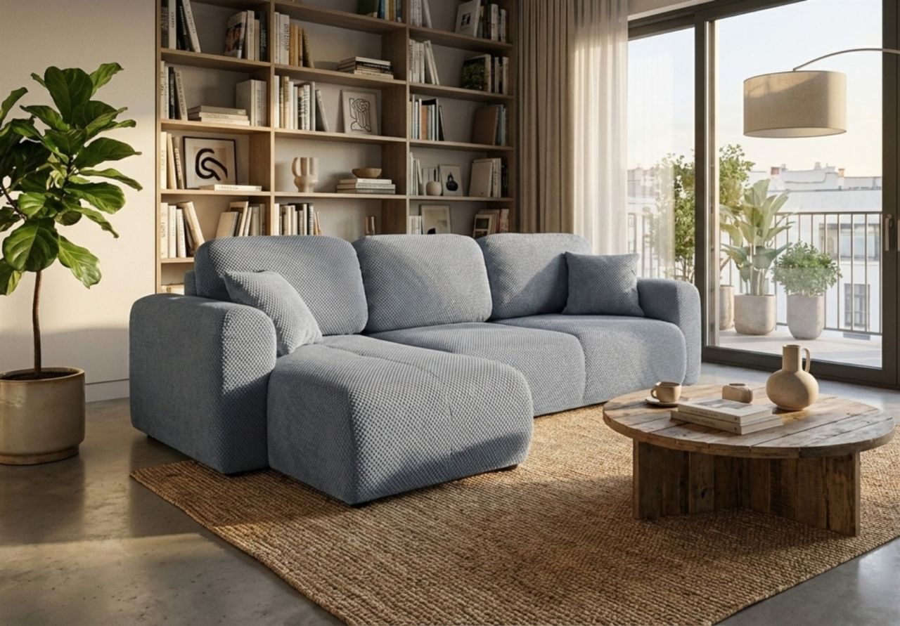 Ecksofa mit Schlaffunktion BRUSK Sofa in Stoff Pop Grau Ottomane Links