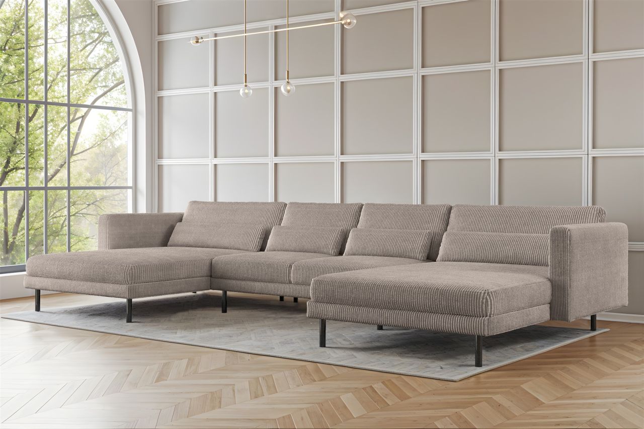 Wohnlandschaft U-Form Sofa AGADA in Stoff Poso Beige