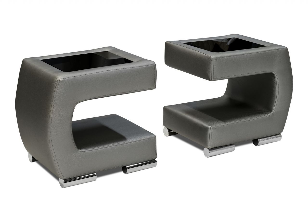 Nako Nachttisch 2er- Set DORO 43x41cm Kunstleder Grau inkl. ESG Glas