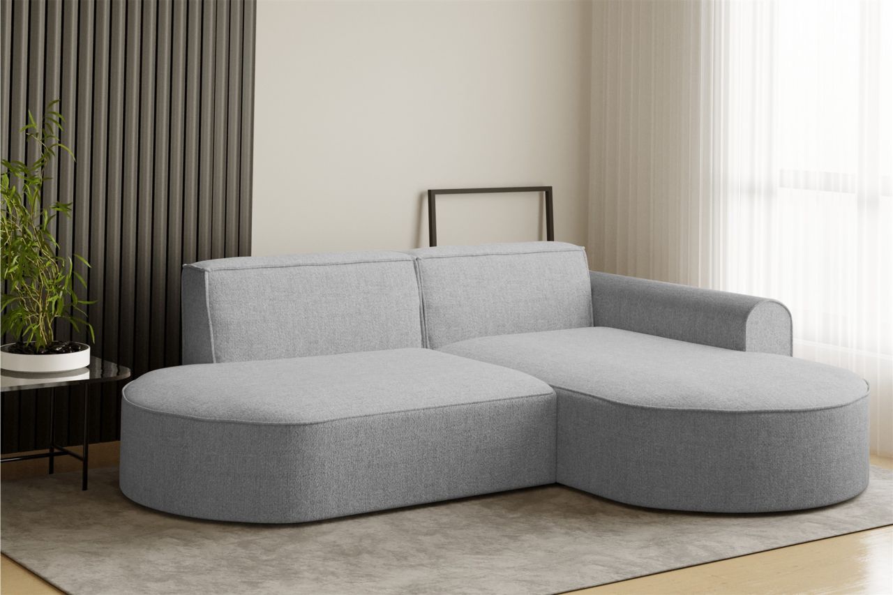 Ecksofa Designersofa BONDY in Stoff Neve Hellgrau Ottomane Rechts