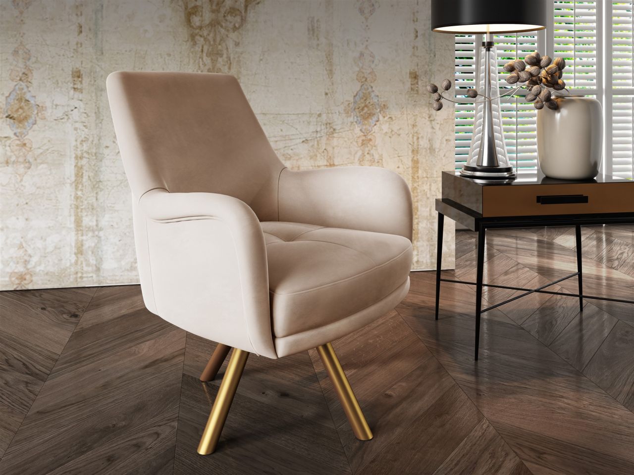 Sessel Drehsessel VALERIE in Stoff Stoff Elisa Velvet Beige