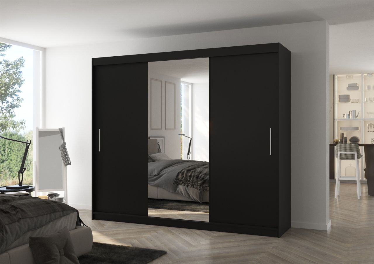 Schiebetürenschrank Schrank Nr.540 in Schwarz matt- Spiegel 250x215x58 cm