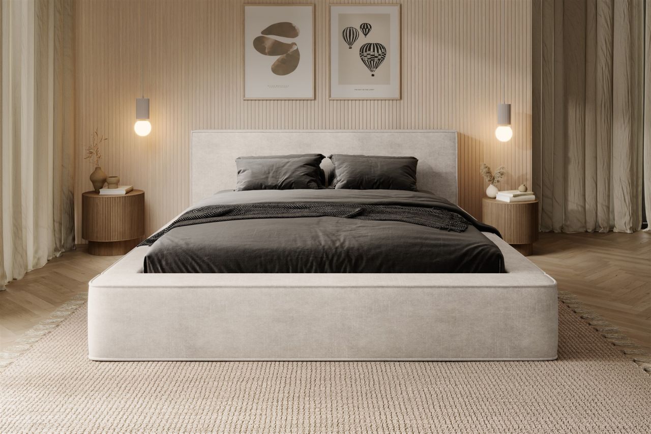 Polsterbett Bett OMAHA 160x200cm in Stoff Macau Pearl / Speed