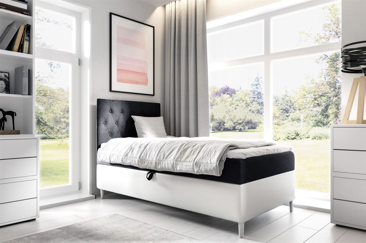 Boxspringbett Gästebett Kinderbett FINJA Nr.1 90x200cm Weiss-Schwarz