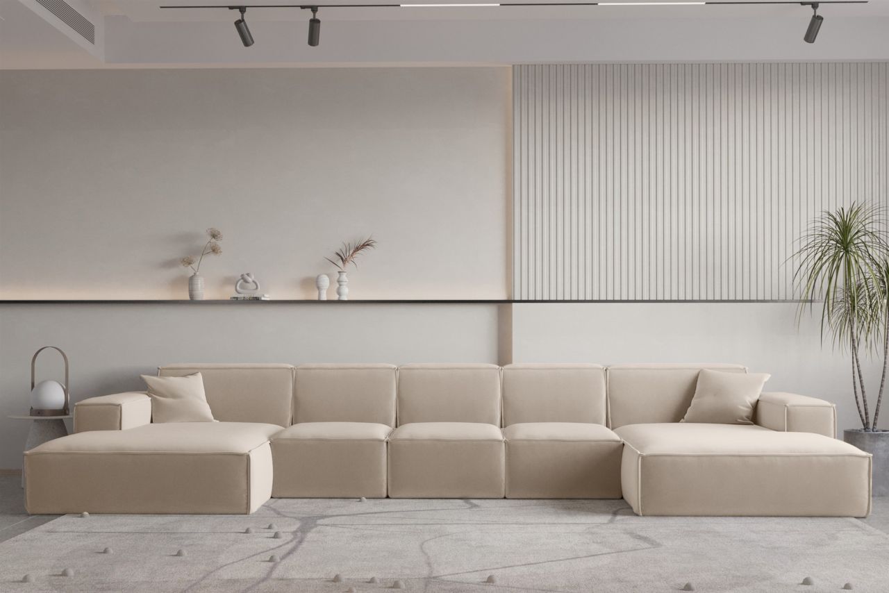Wohnlandschaft U-Form CELES PREMIUM XL in Stoff Opera Velvet Sand