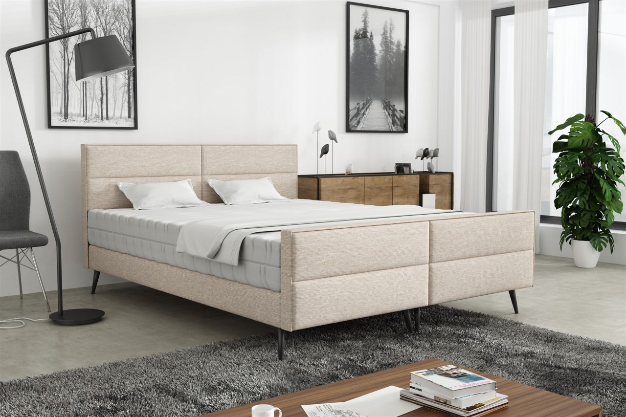 Polsterbett Doppelbett CREMONA 200x200cm Stoff Gemma Beige ohne Matratze