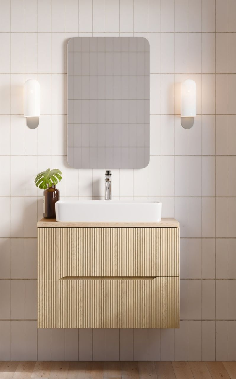 Badmöbel Set 2-tlg Badezimmerset AVOLI Cremona Eiche Schrank 80cm ohne Wascht...