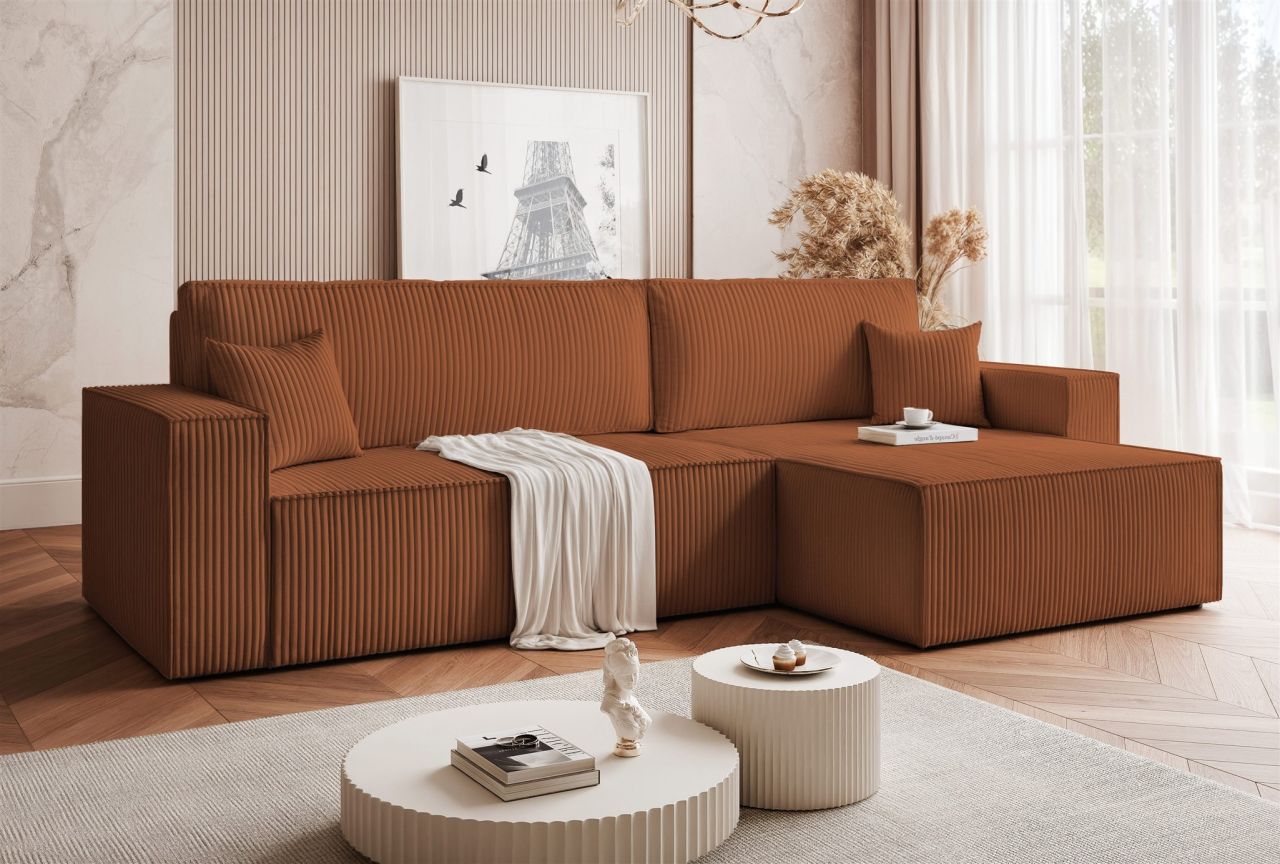 Ecksofa Schlafsofa Sofa ADARA MAX in Stoff Poso Rostbraun Ottomane Rechts