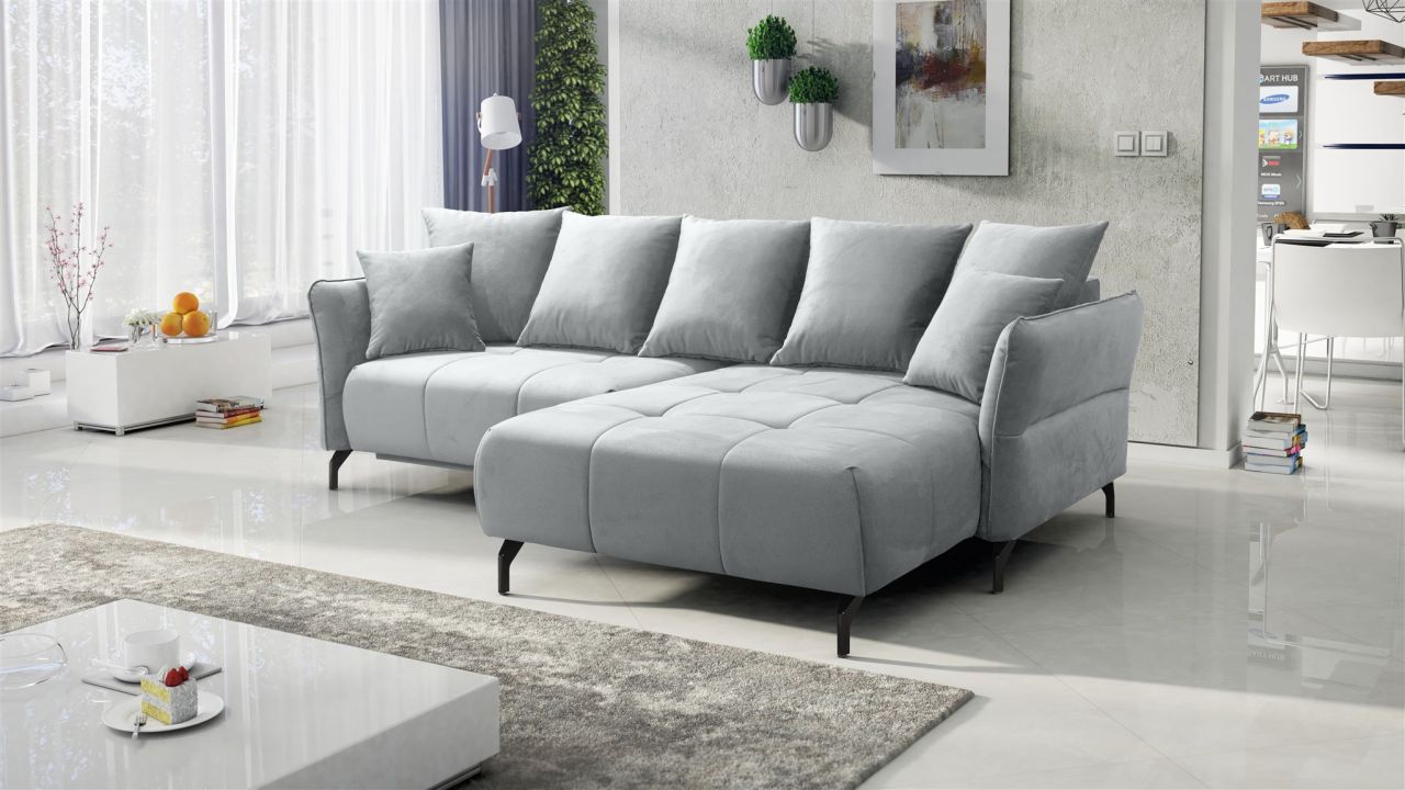 Ecksofa Schlafsofa Sofa SADIE Stoff Element Hellgrau Ottomane Rechts