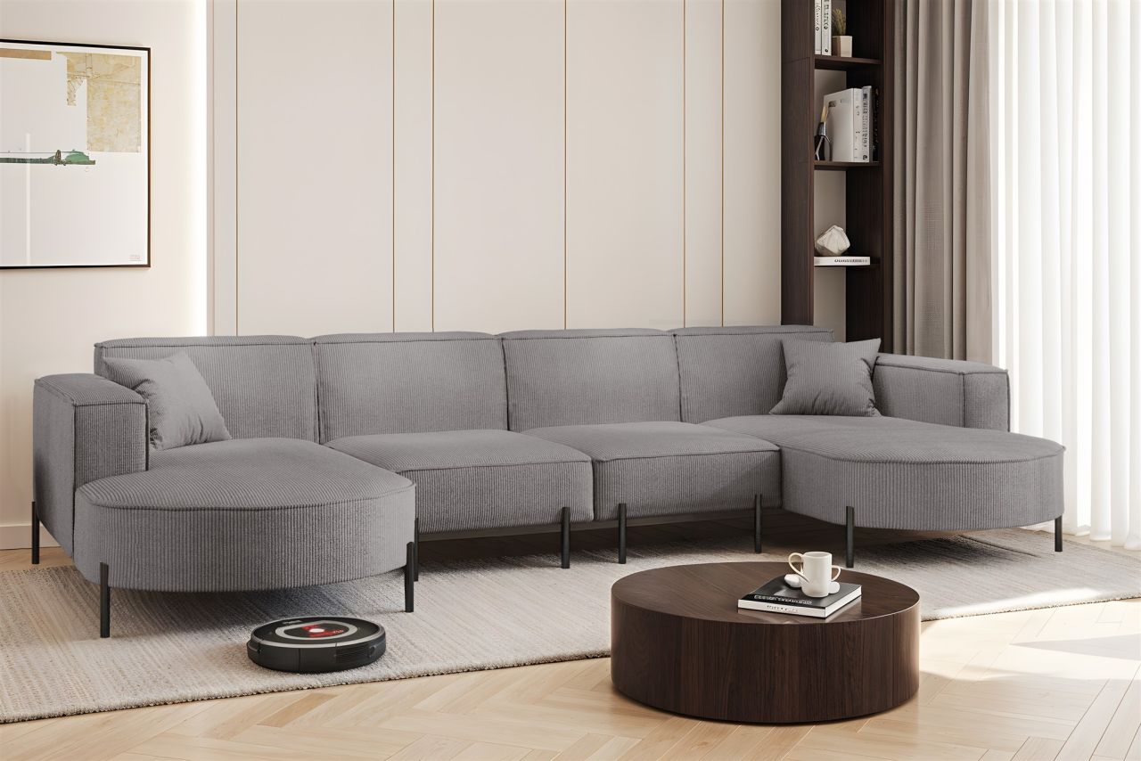 Wohnlandschaft U-Form Sofa VALENCIA XL in Stoff Scala Grau