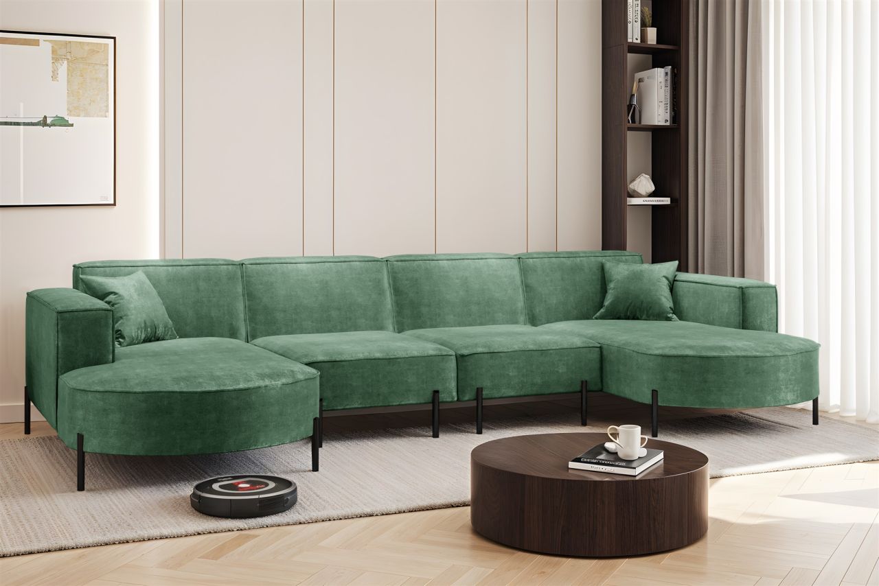 Wohnlandschaft U-Form Sofa VALENCIA XL in Stoff Noel Grün