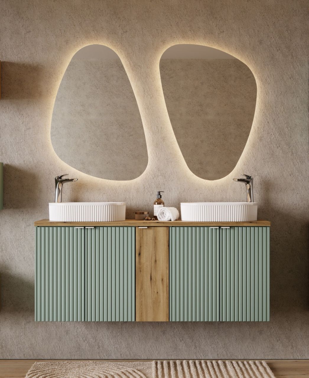 Badmöbel Set 5-tlg Badezimmerset PANTIN Salbeigrün ohne Waschtisch