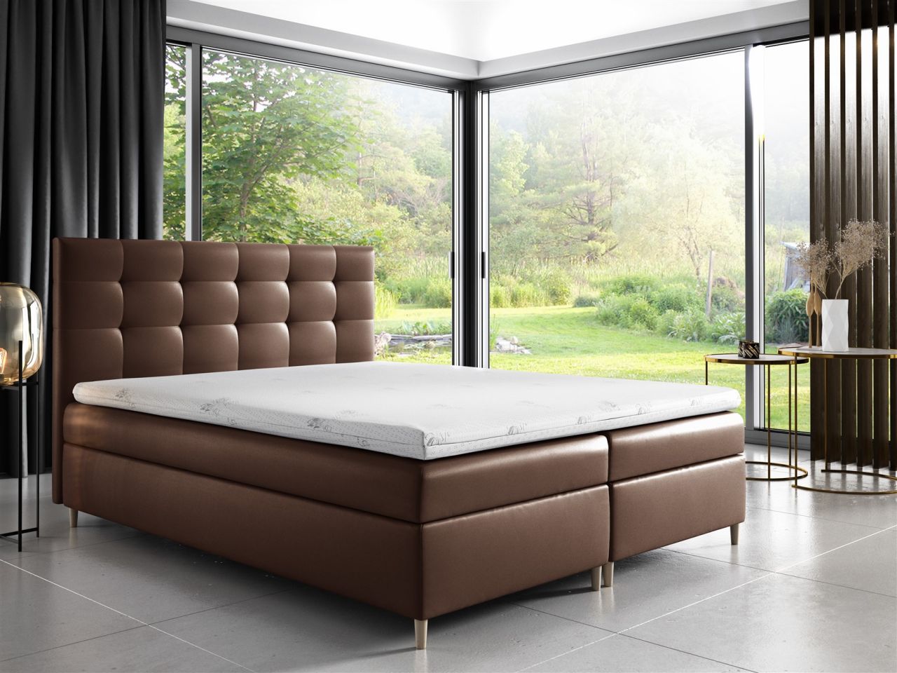 Boxspringbett Schlafzimmerbett ARVID 180x200cm Kunstleder Braun