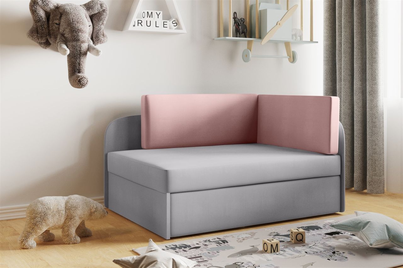 Sofa Kindersofa Schlafsofa inkl. Bettkasten MAILO Seite Links Stoff Hellgrau-...