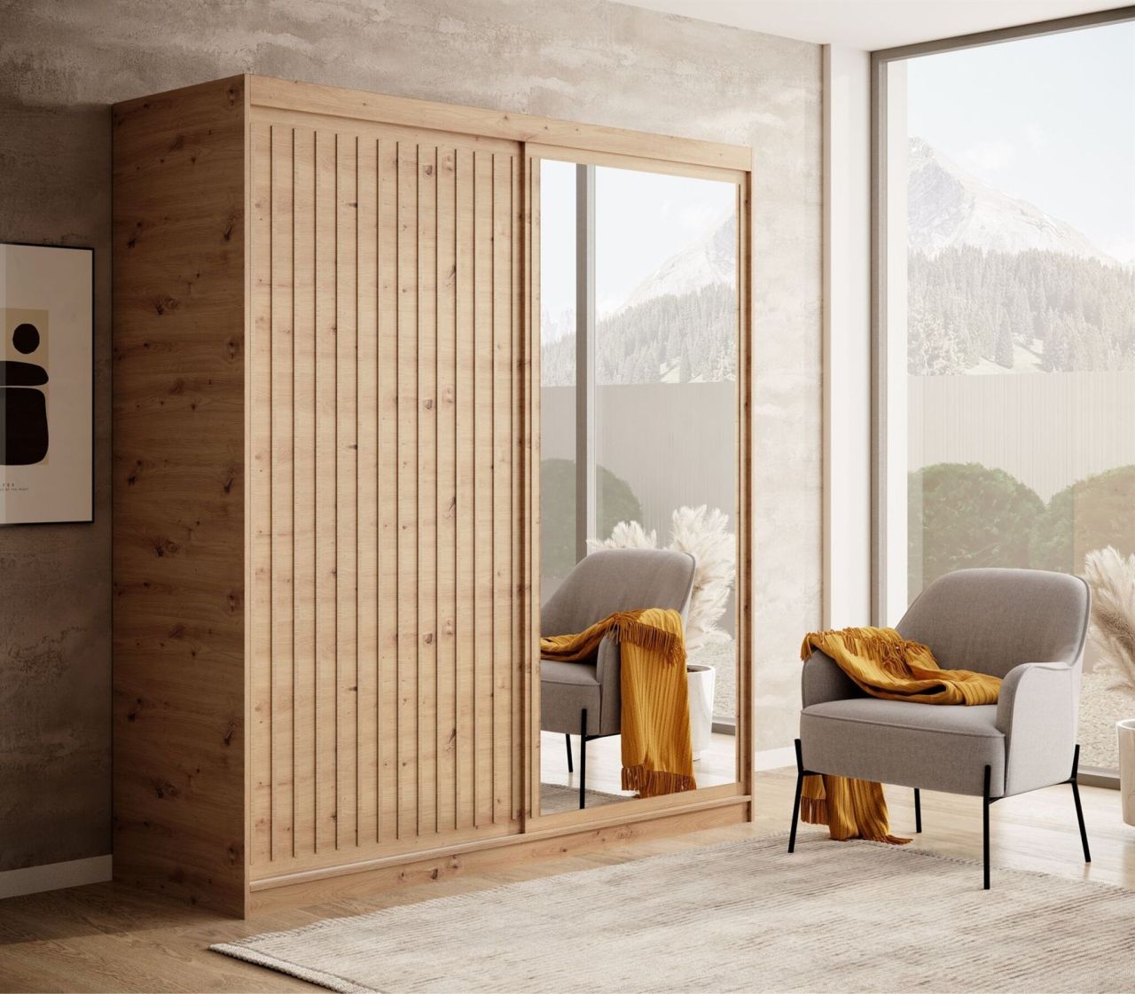 Schiebetürenschrank Schrank FABO in Artisan Eiche 180x205x60 cm