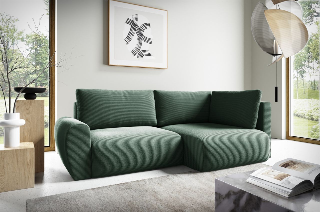 Ecksofa Schlafsofa GALAN MINI Stoff Poso Grün Ottomane Rechts