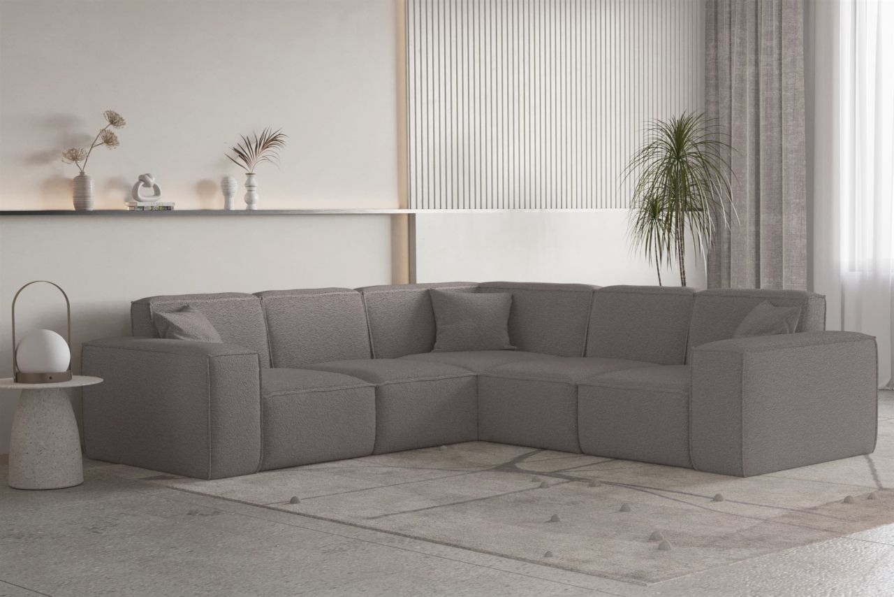 Ecksofa Designersofa CELES PREMIUM Stoff Ascot Bukla Taupe Seite Universal
