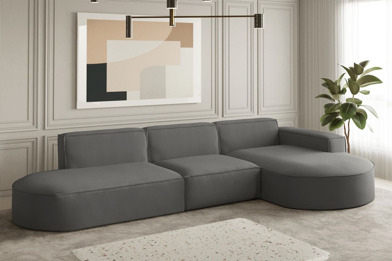 Ecksofa Designersofa PALMA in Stoff Opera Velvet Steel Ottomane Rechts