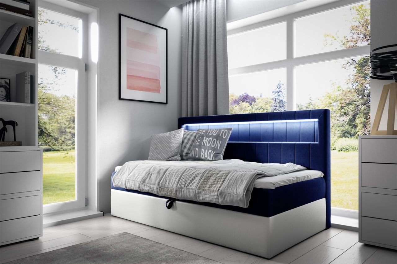 Boxspringbett Gästebett Kinderbett FABIAN Nr.2 90x200cm Weiss-Blau