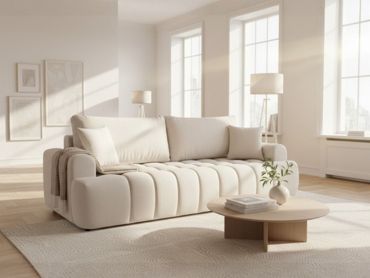 Sofa 3-Sitzer mit Schlaffunktion CANDY Stoff Soft Beige