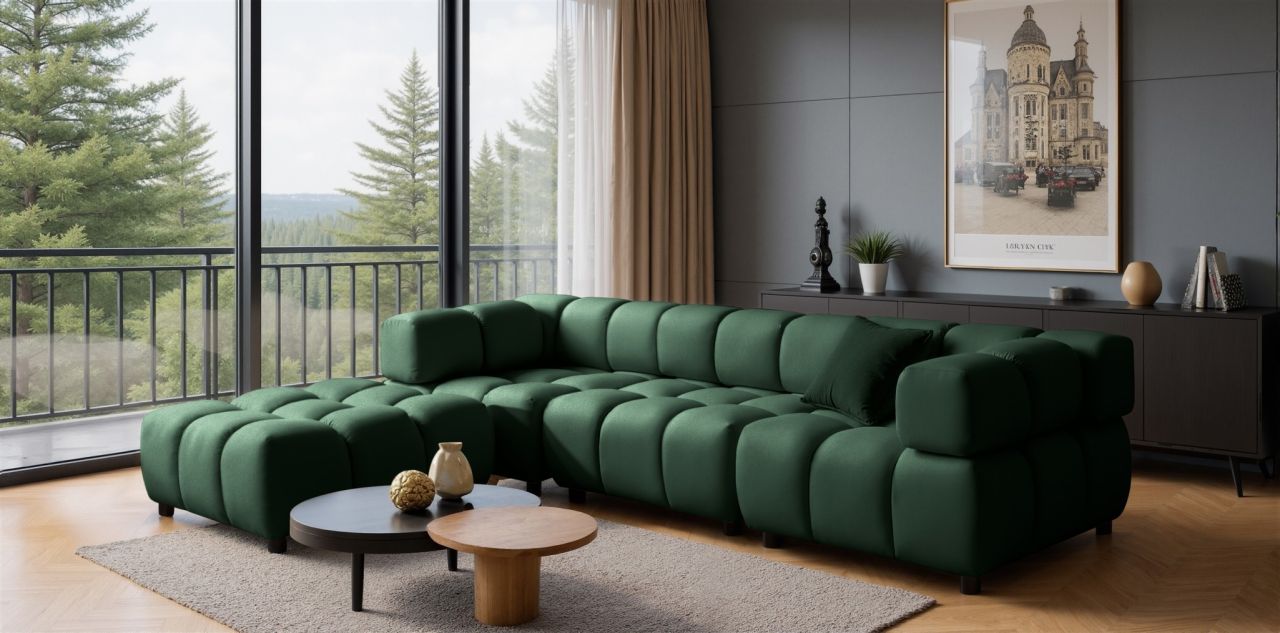 Sofa Designersofa FLOW 3-Sitzer inkl. 1 x Polsterhocker Stoff Bluvel Flaschen...