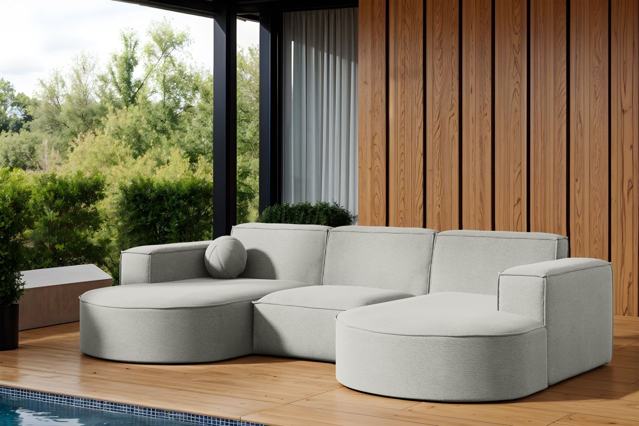 Garten Ecksofa U-Form SUNDAY in wetterfester Stoff ART-N Hellgrau