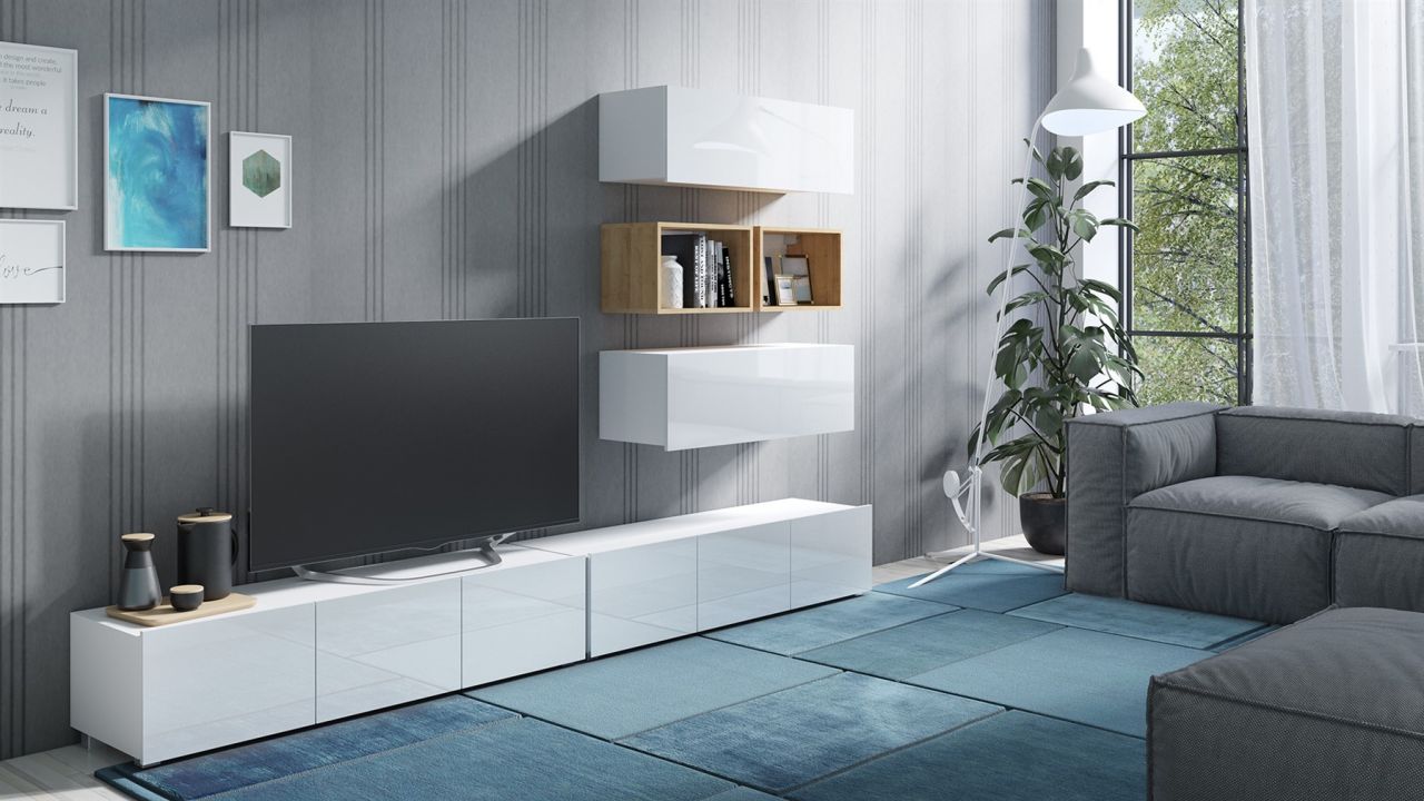 Mediawand Wohnwand 6 tlg - KAVOS 10 - Weiss Hochglanz