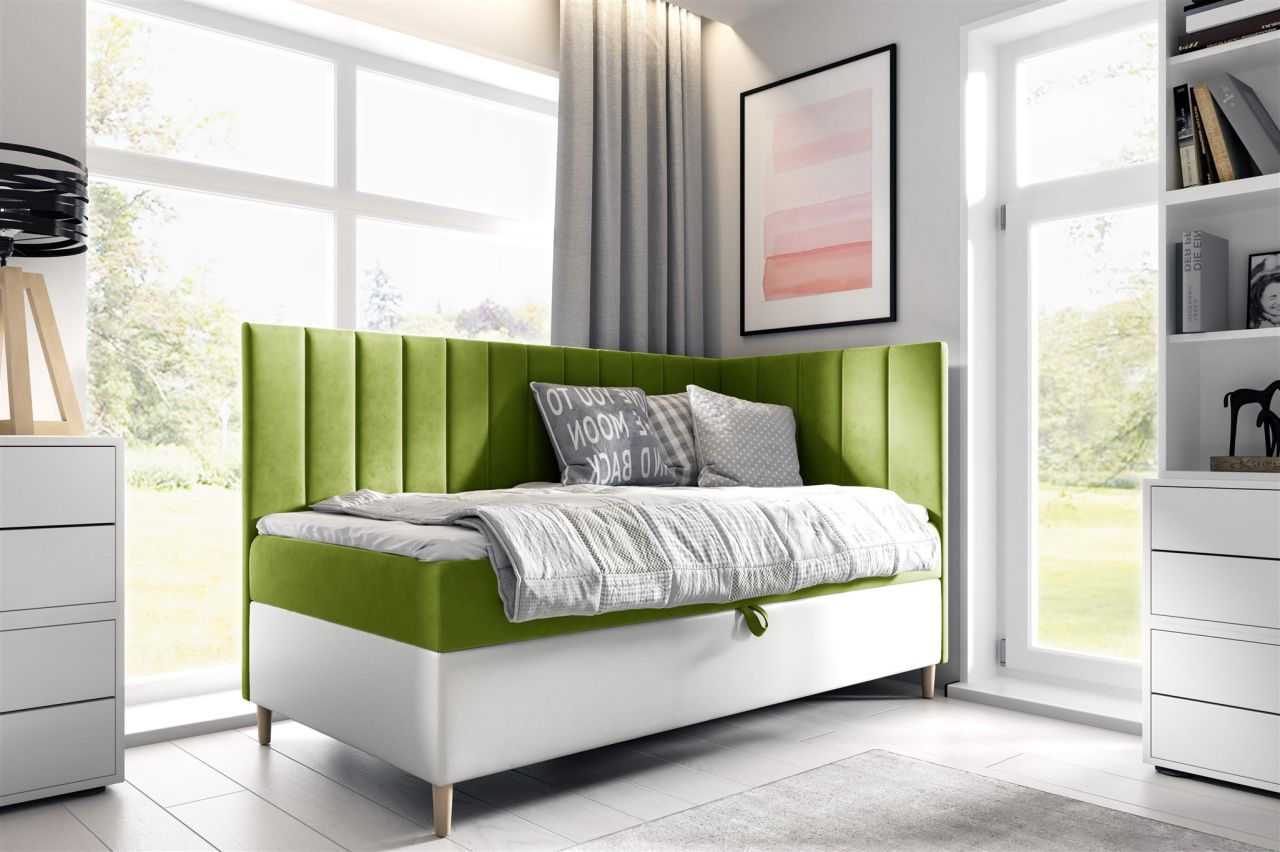 Boxspringbett Gästebett Kinderbett HELVI Nr.3 80x200cm Weiss-Grün Seite Rechts