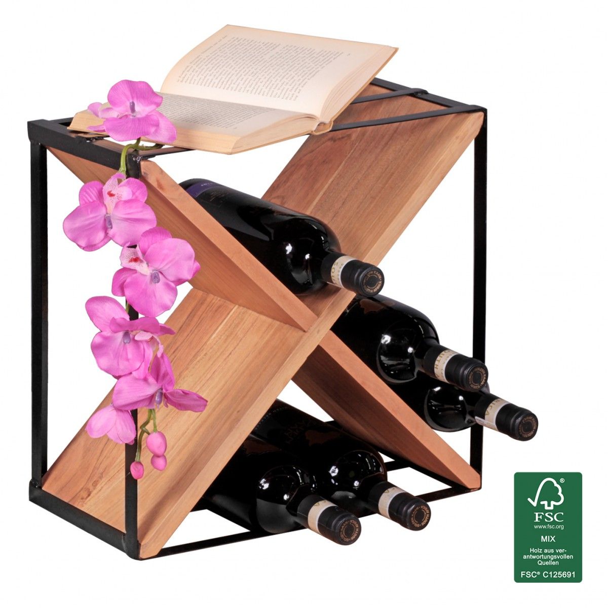 Weinregal Flaschenregal 37 cm für 16 Flaschen Massiv-Holz Akazie